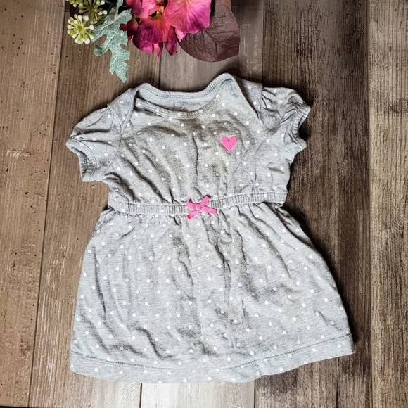 Carter's Gray White and Pink Polka Dot Cotton Girls Casual Summer Dress Size 6m - Picture 1 of 6